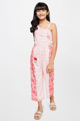 floral polyester straight fit girls jumpsuit - coral
