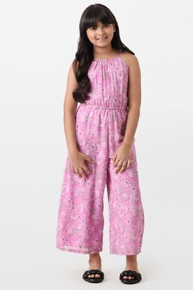 floral polyester straight fit girls jumpsuit - lilac