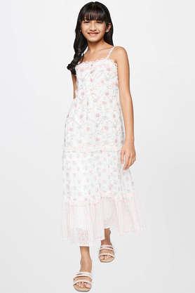floral polyester sweetheart neck girls gown - off white