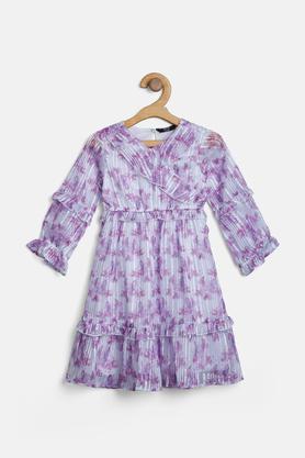 floral polyester v neck girls casual wear dress - lilac