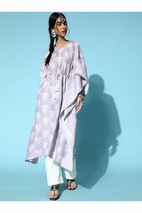 floral polyester v neck women's kaftan - purple