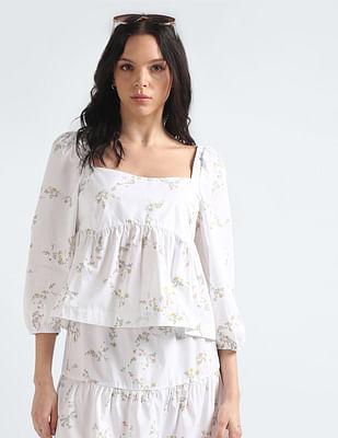 floral poplin babydoll top