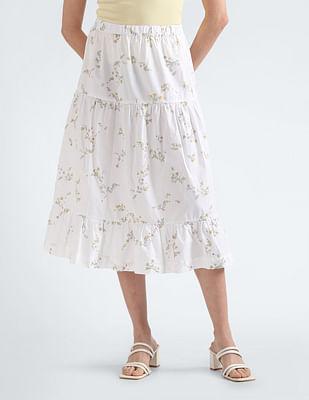 floral poplin midi skirt