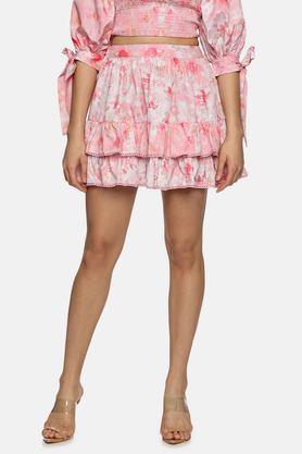 floral poplin regular fit women's skirt - pink