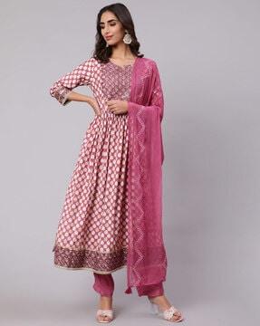 floral print  a-line  kurta & palazzos with dupatta