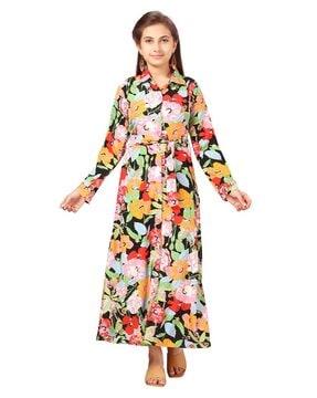 floral print  a-line dress with tie-up