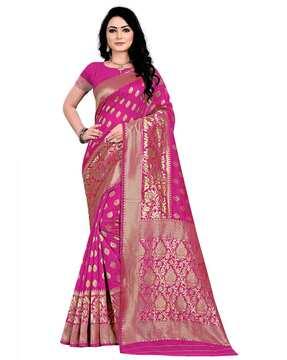 floral print  banarasi silk saree with blouse piece