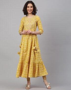 floral print  round-neck anarkali kurta