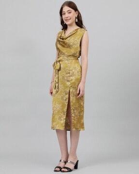 floral print  sheath dress with tie-up belt