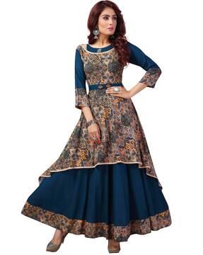 floral print 3/4th sleeves anarkali kurta