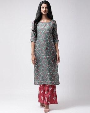 floral print 3/4th sleeves kurta set