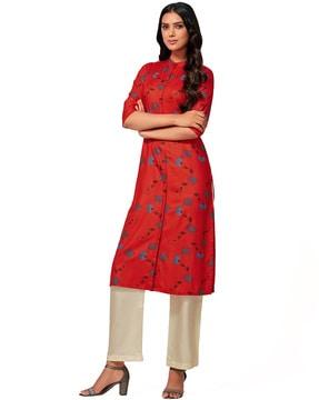 floral print 3/4th sleeves straight kurta