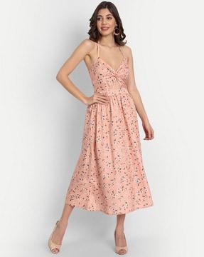 floral print a-line dress with back knot