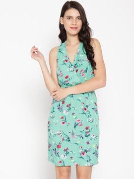floral print a-line dress with back tie-up