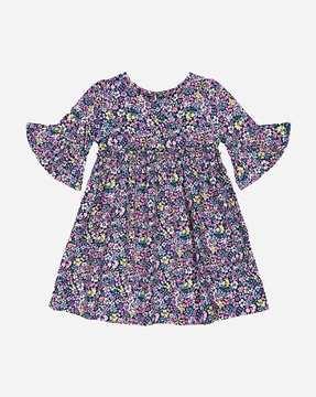 floral print a-line dress with bell sleeves