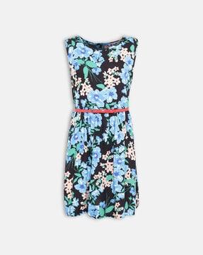 floral print a-line dress with belt