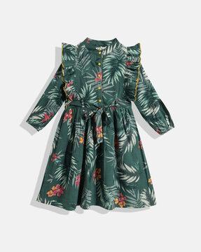 floral print a-line dress with belt