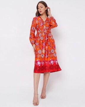 floral print a-line dress with belt