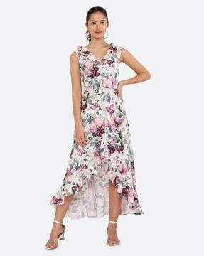 floral print a-line dress with belt