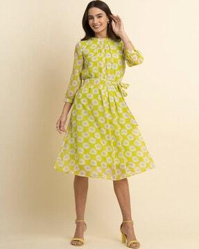 floral print a-line dress with belt