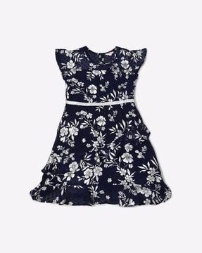 floral print a-line dress with cap sleeves