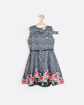 floral print a-line dress with detachable belt
