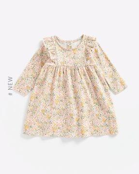 floral print a-line dress with frills