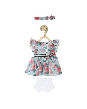 floral print a-line dress with headband & bloomers