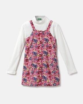floral print a-line dress with high-neck t-shirt