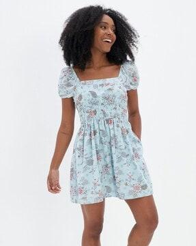 floral print a-line dress with insert pocket