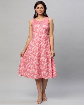 floral print a-line dress with insert pocket