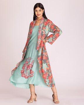 floral print a-line dress with jacket