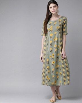 floral print a-line dress with pleats