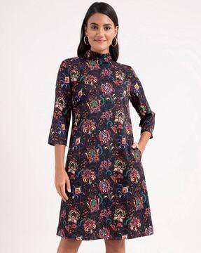 floral print a-line dress with pockets