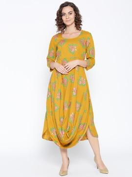 floral print a-line dress with round-neck