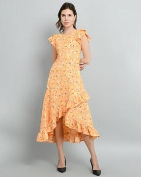 floral print a-line dress with ruffle hem