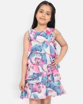 floral print a-line dress with ruffled detail