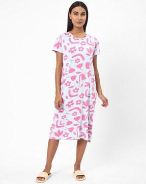 floral print a-line dress with short sleeves