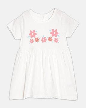 floral print a-line dress with short sleeves