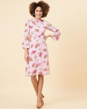 floral print a-line dress with side cutout
