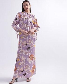 floral print a-line dress with side slit