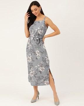 floral print a-line dress with side slit