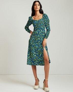 floral print a-line dress with slit