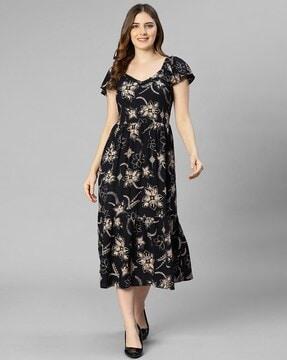 floral print a-line dress with slit