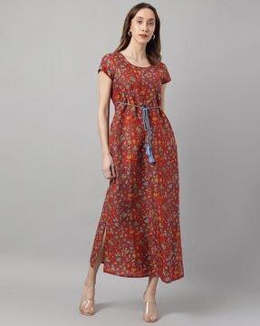 floral print a-line dress with slit
