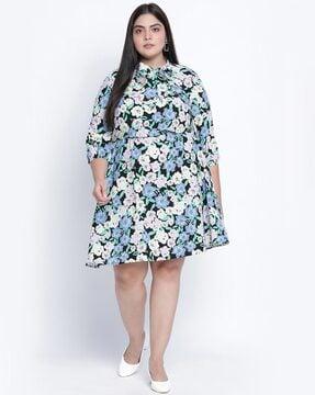 floral print a-line dress with tie-up