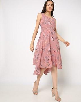 floral print a-line dress with tie-up