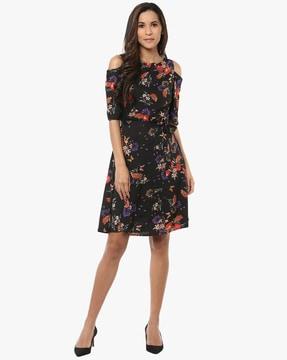 floral print a-line dress with tie-up