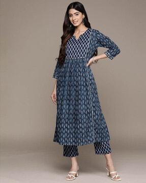 floral print a-line kurta & pants set