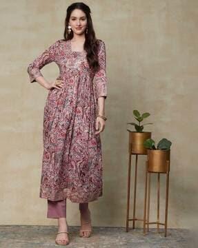 floral print a-line kurta & pants set